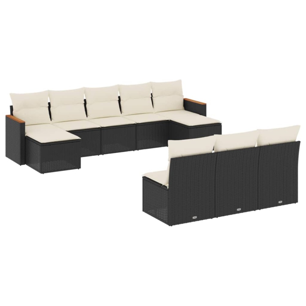 vidaXL Set canapele de grădină cu perne, 10 piese, negru, poliratan