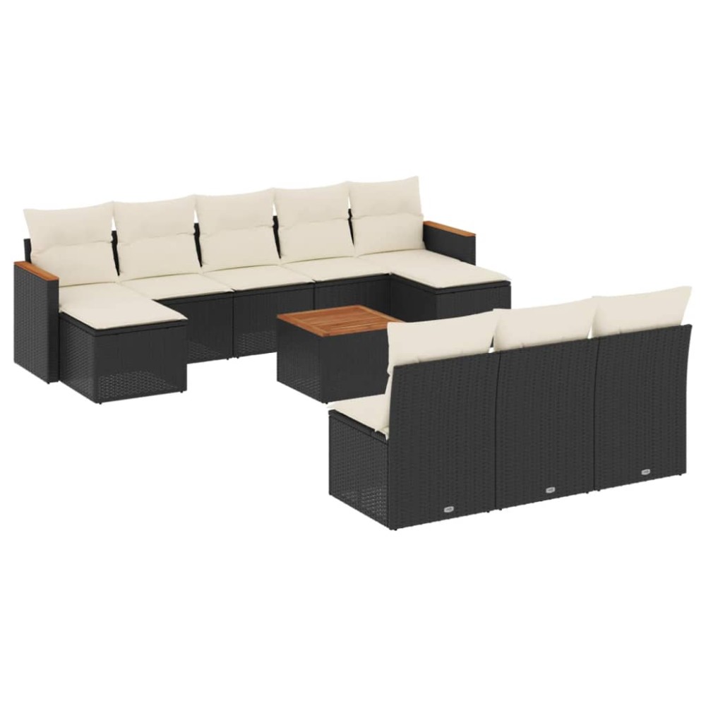 vidaXL Set canapele de grădină cu perne, 11 piese, negru, poliratan