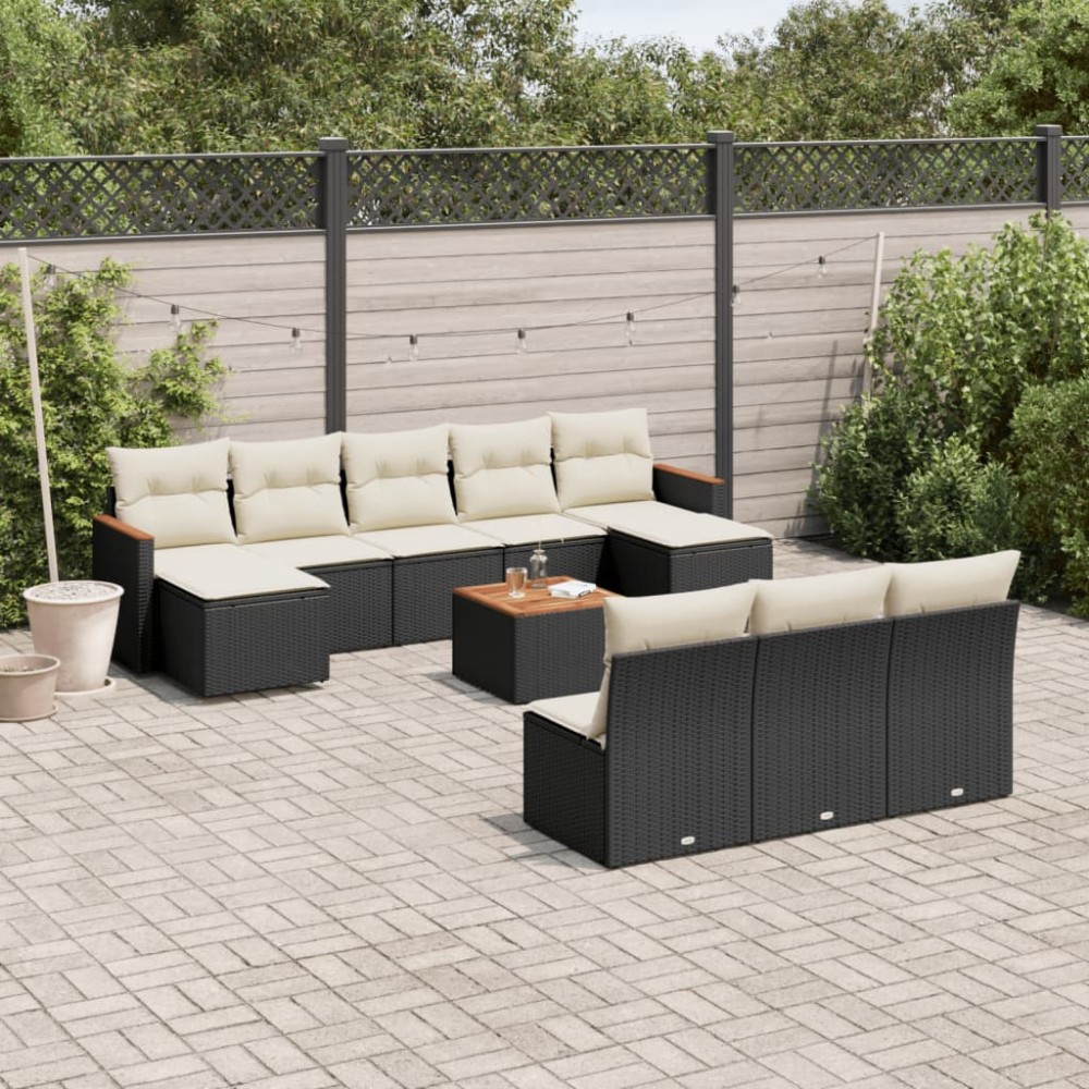 vidaXL Set canapele de grădină cu perne, 11 piese, negru, poliratan