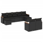 vidaXL Set mobilier de grădină cu perne, 9 piese, negru, poliratan