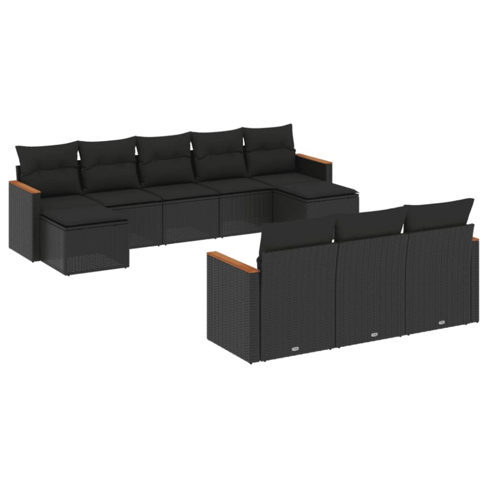 vidaXL Set canapele de grădină cu perne, 10 piese, negru, poliratan