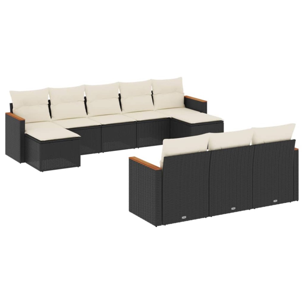 vidaXL Set canapele de grădină cu perne, 10 piese, negru, poliratan