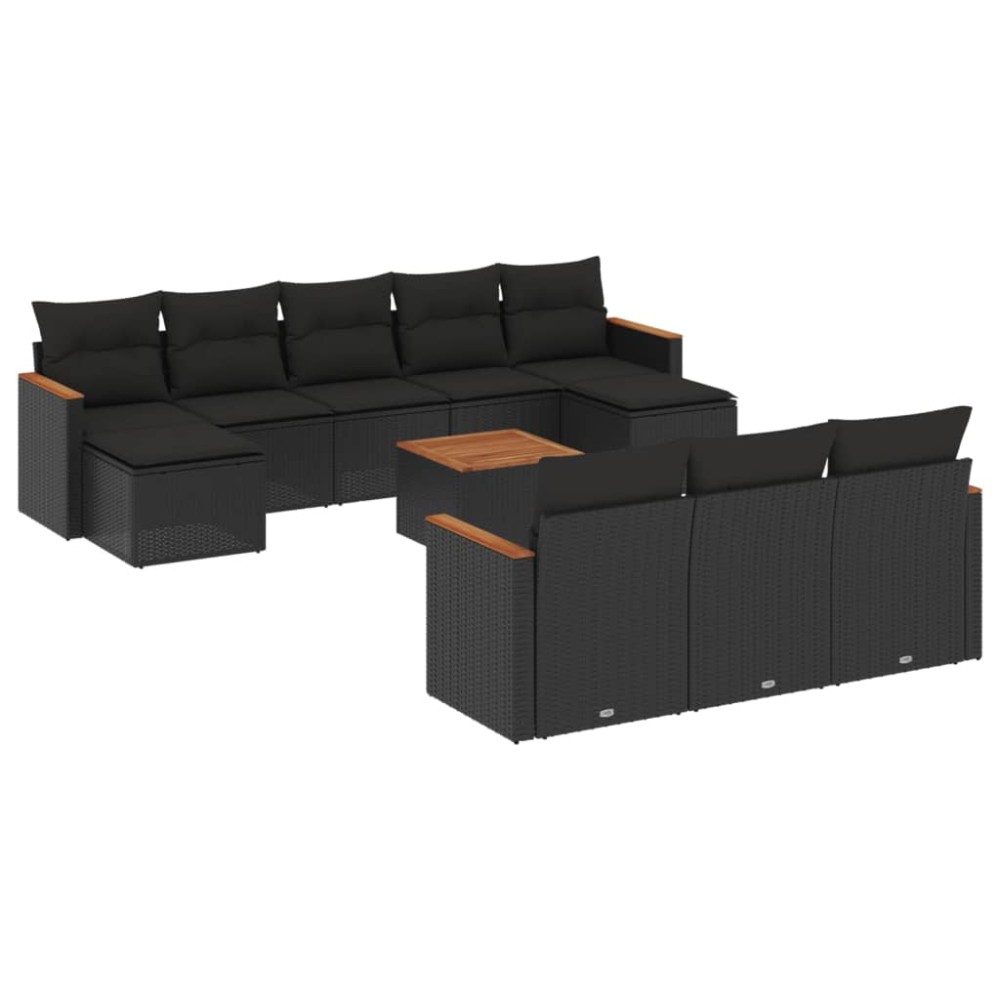 vidaXL Set canapele de grădină cu perne, 11 piese, negru, poliratan