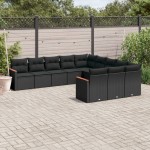 vidaXL Set canapele de grădină cu perne, 11 piese, negru, poliratan vidaXL Set canapele de grădină cu perne, 11 piese, negru, poliratan