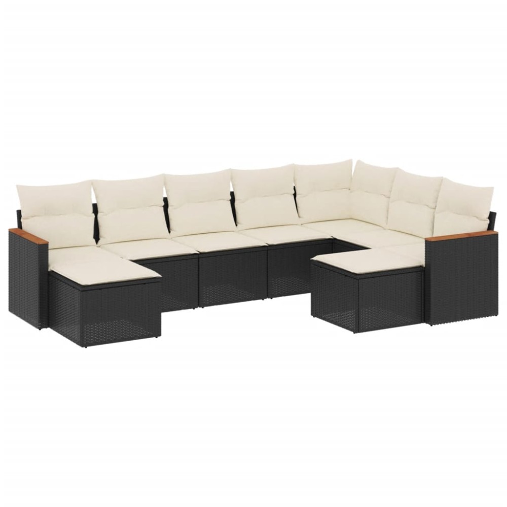 vidaXL Set mobilier de grădină cu perne, 9 piese, negru, poliratan
