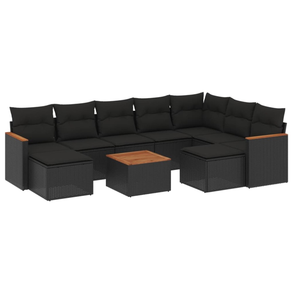 vidaXL Set canapele de grădină cu perne, 10 piese, negru, poliratan