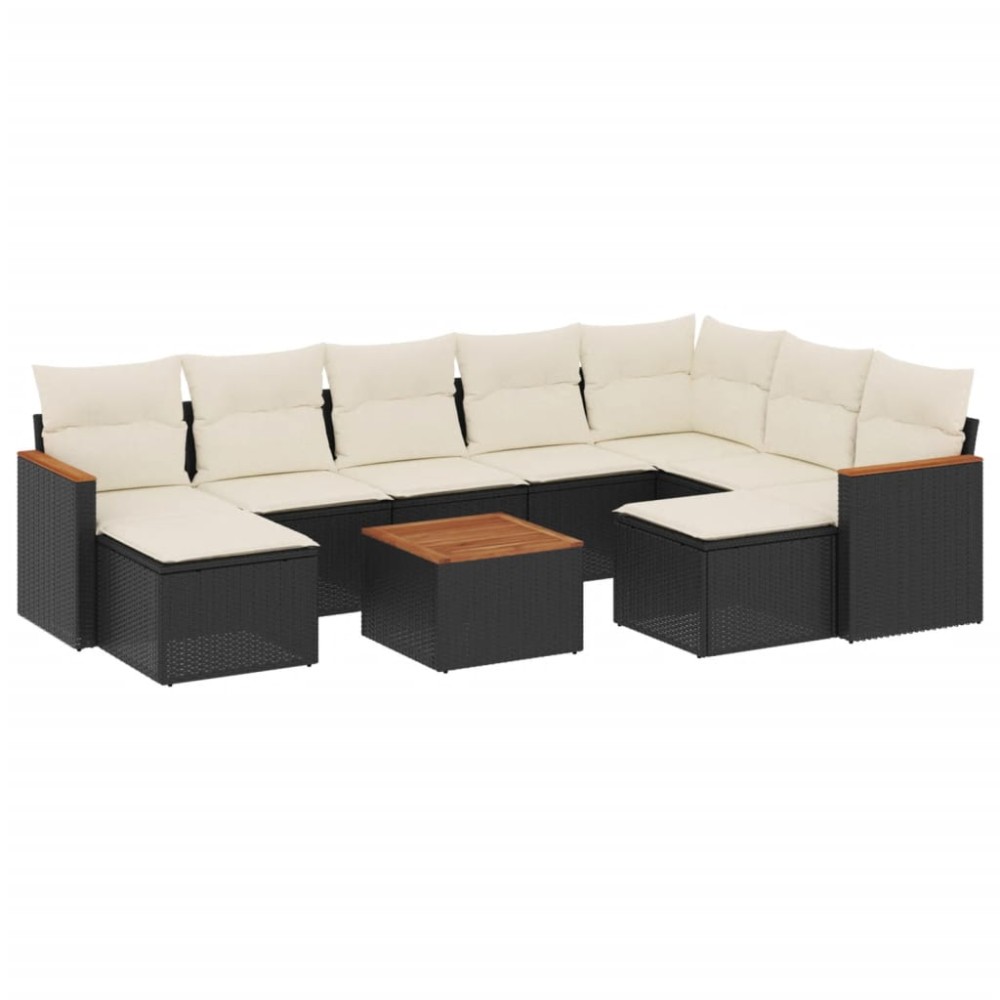 vidaXL Set canapele de grădină cu perne, 10 piese, negru, poliratan