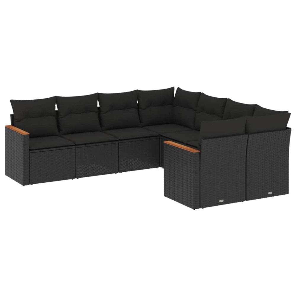vidaXL Set mobilier de grădină cu perne, 8 piese, negru, poliratan