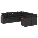 vidaXL Set mobilier de grădină cu perne, 8 piese, negru, poliratan
