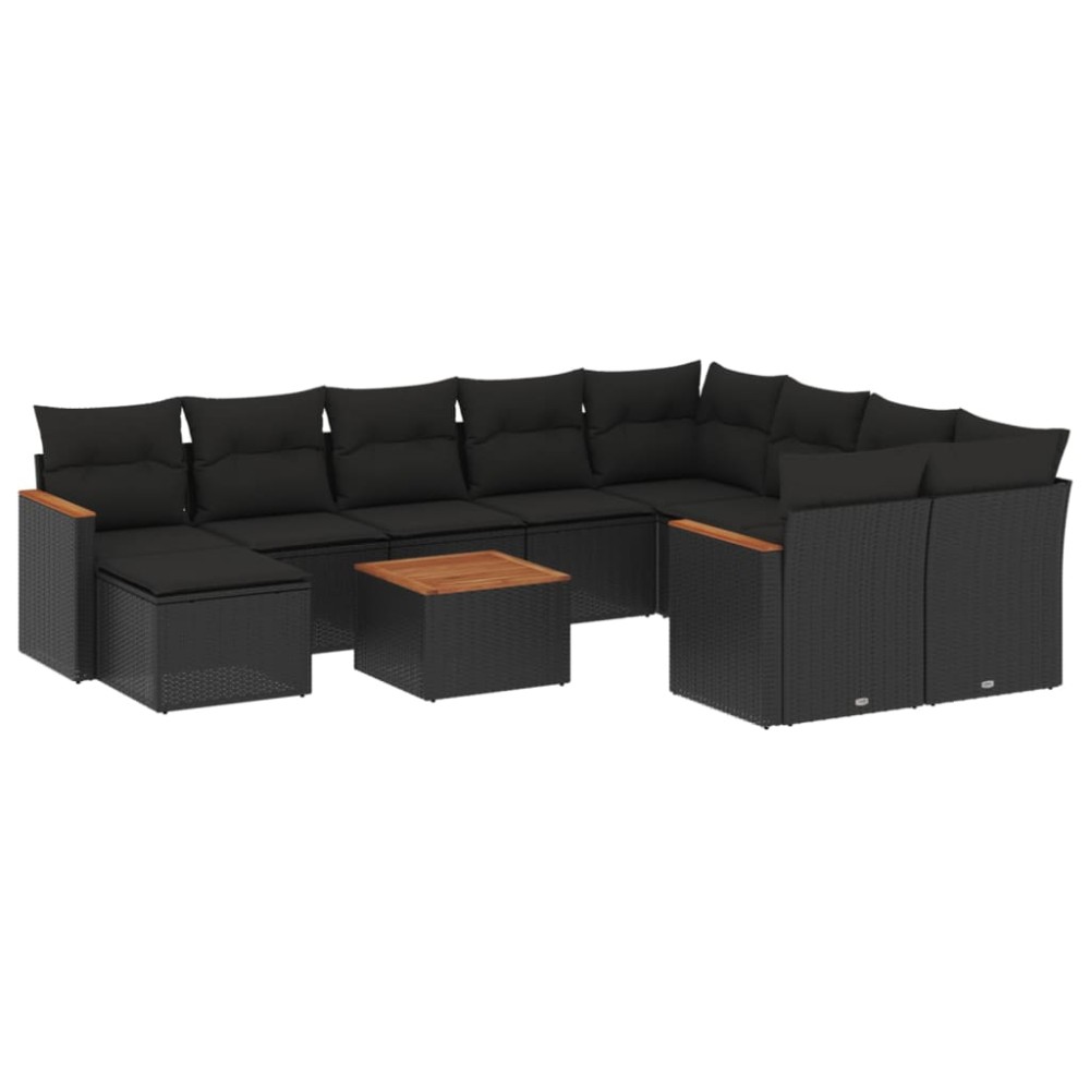 vidaXL Set canapele de grădină cu perne, 11 piese, negru, poliratan
