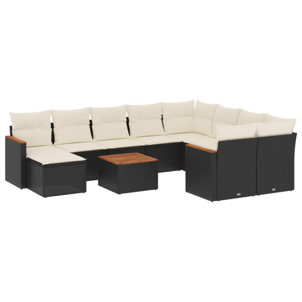 vidaXL Set canapele de grădină cu perne, 11 piese, negru, poliratan