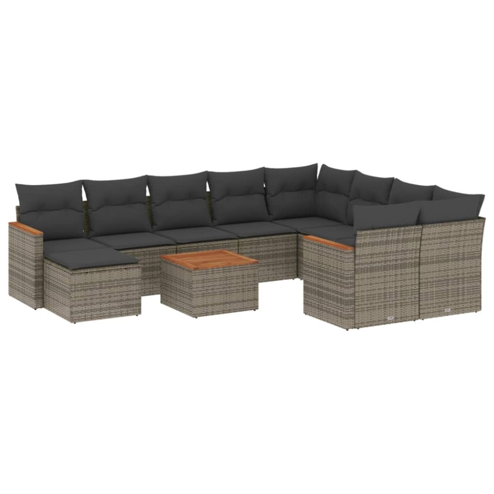 vidaXL Set canapele de grădină cu perne, 11 piese, gri, poliratan