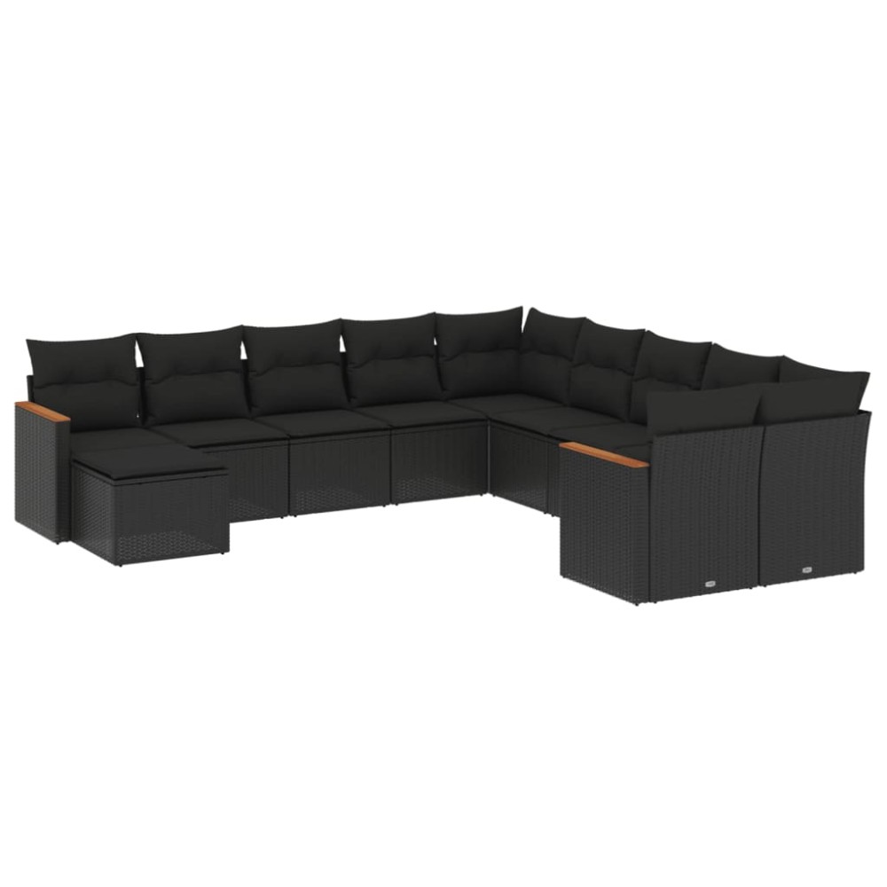 vidaXL Set canapele de grădină cu perne, 11 piese, negru, poliratan