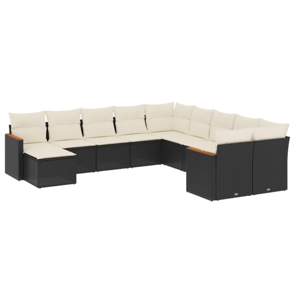 vidaXL Set canapele de grădină cu perne, 11 piese, negru, poliratan