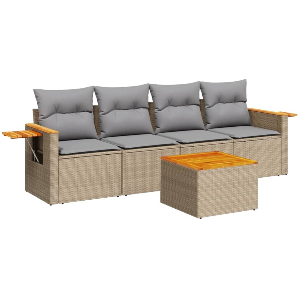 vidaXL Set canapele de grădină cu perne, 5 piese, bej, poliratan