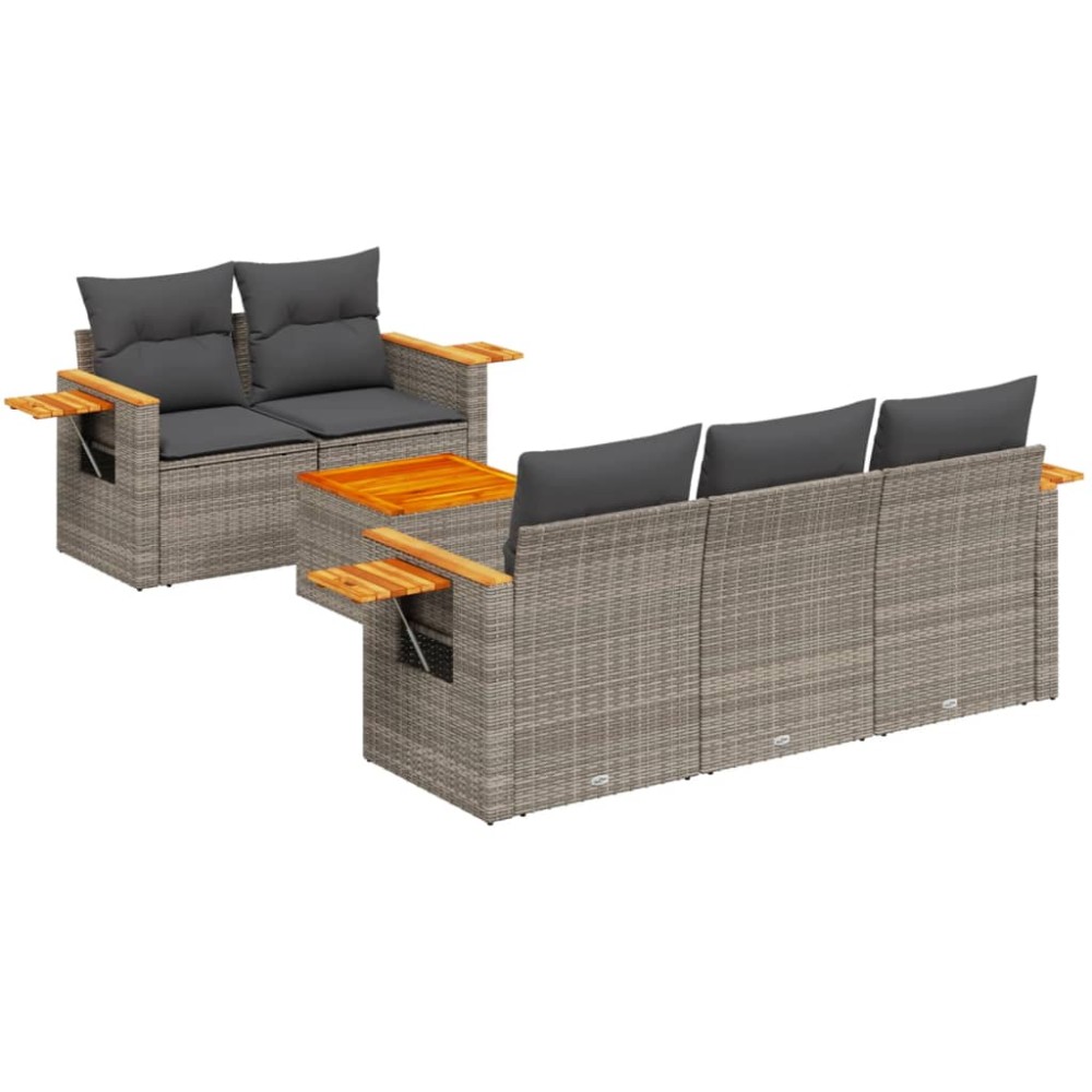 vidaXL Set mobilier grădină cu perne, 6 piese, gri, poliratan