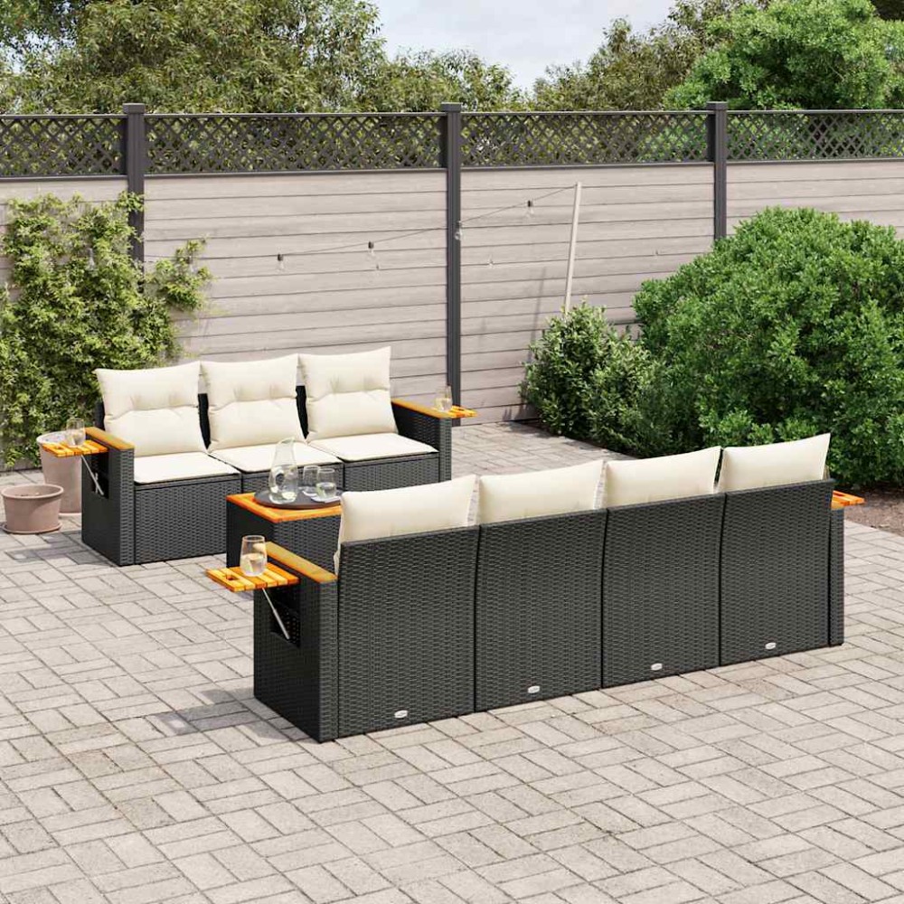 vidaXL Set mobilier de grădină cu perne, 8 piese, negru, poliratan