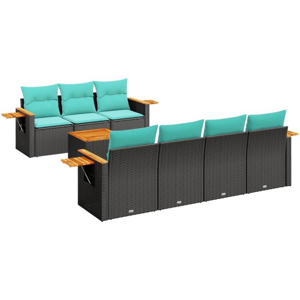 vidaXL Set mobilier de grădină cu perne, 8 piese, negru, poliratan