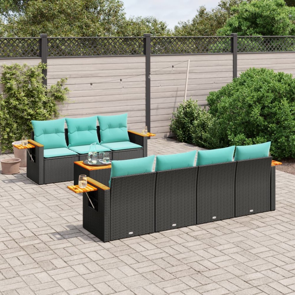 vidaXL Set mobilier de grădină cu perne, 8 piese, negru, poliratan