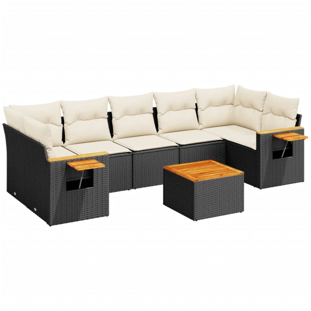 vidaXL Set mobilier de grădină cu perne, 8 piese, negru, poliratan
