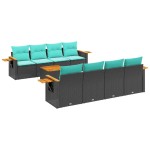 vidaXL Set mobilier de grădină cu perne, 9 piese, negru, poliratan