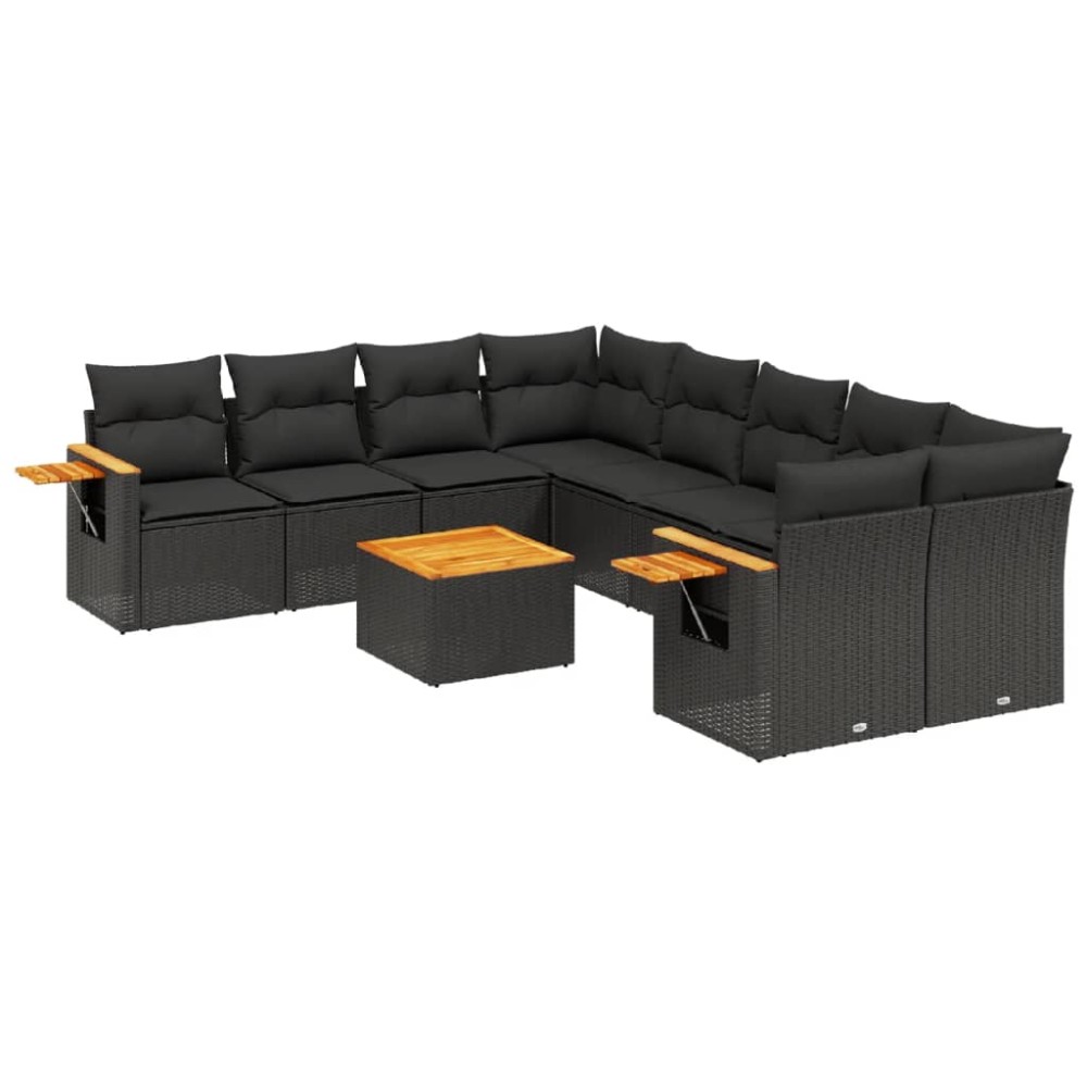 vidaXL Set mobilier de grădină cu perne, 9 piese, negru, poliratan