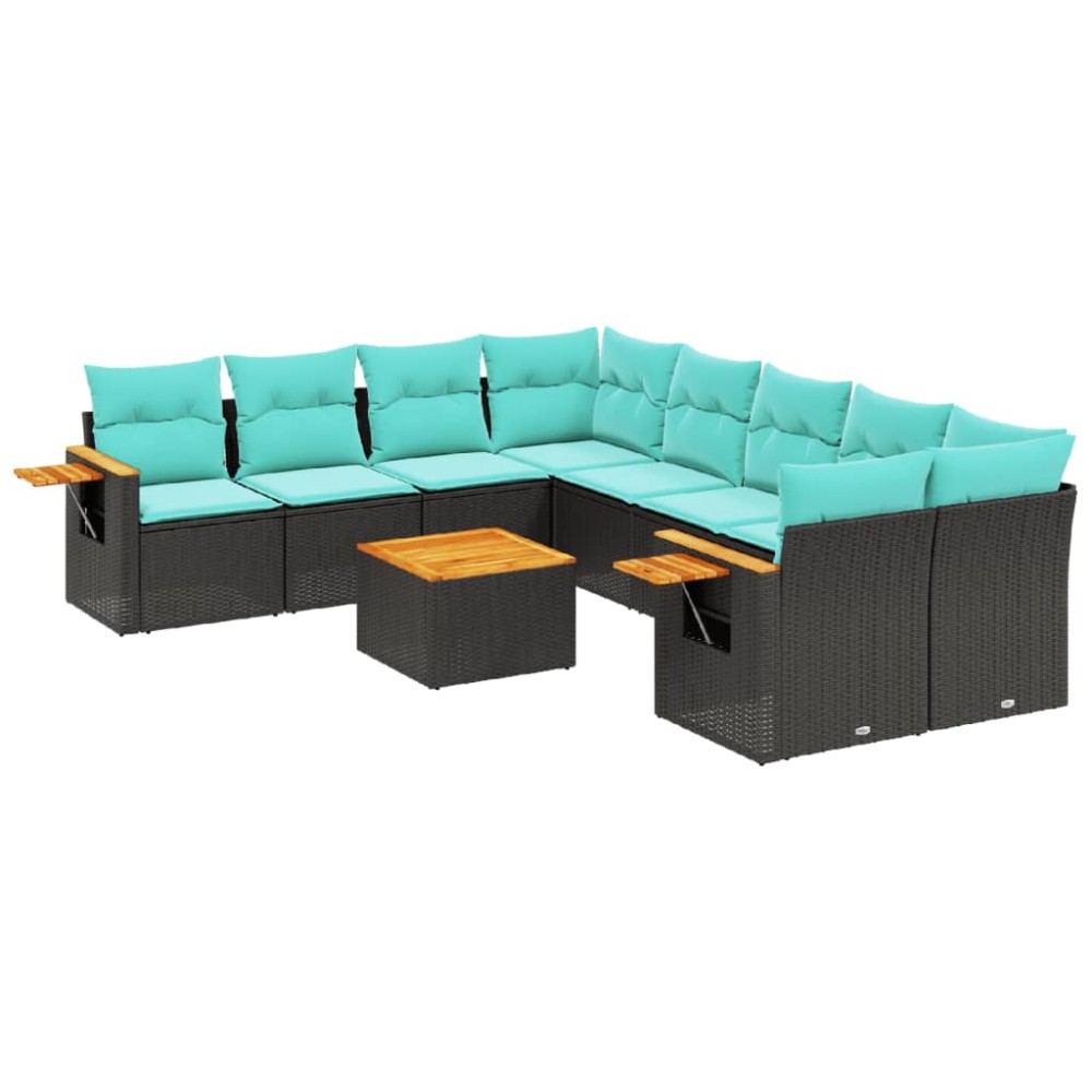 vidaXL Set mobilier de grădină cu perne, 9 piese, negru, poliratan