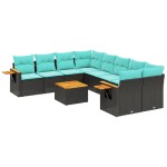 vidaXL Set mobilier de grădină cu perne, 9 piese, negru, poliratan
