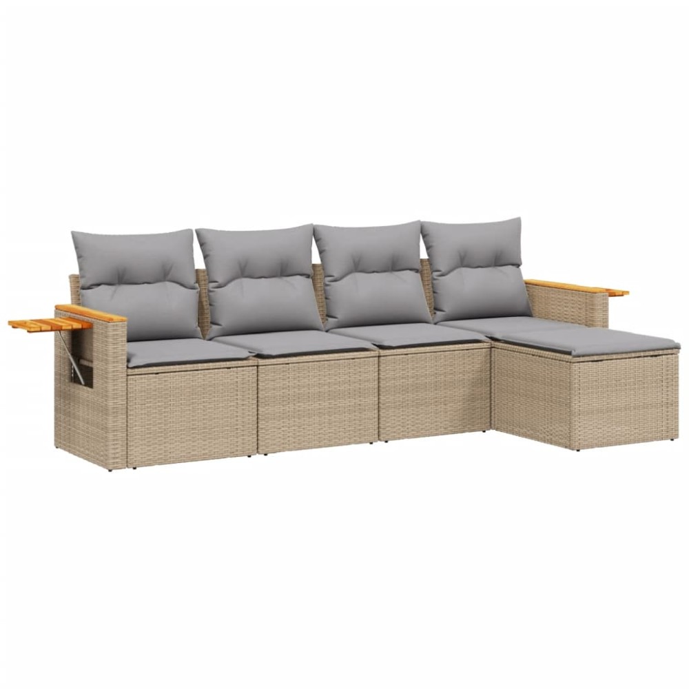vidaXL Set canapele de grădină cu perne, 5 piese, bej, poliratan