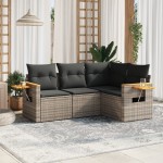vidaXL Set canapea de grădină cu perne, 4 piese, gri, poliratan vidaXL Set canapea de grădină cu perne, 4 piese, gri, poliratan