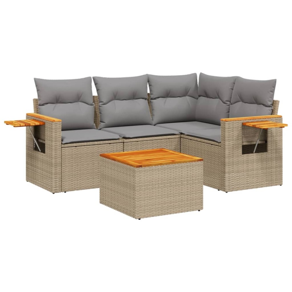 vidaXL Set canapele de grădină cu perne, 5 piese, bej, poliratan