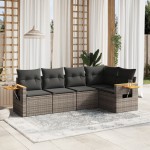 vidaXL Set canapea de grădină cu perne, 5 piese, gri, poliratan vidaXL Set canapea de grădină cu perne, 5 piese, gri, poliratan