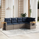 vidaXL Set canapea de grădină cu perne, 5 piese, gri, poliratan vidaXL Set canapea de grădină cu perne, 5 piese, gri, poliratan