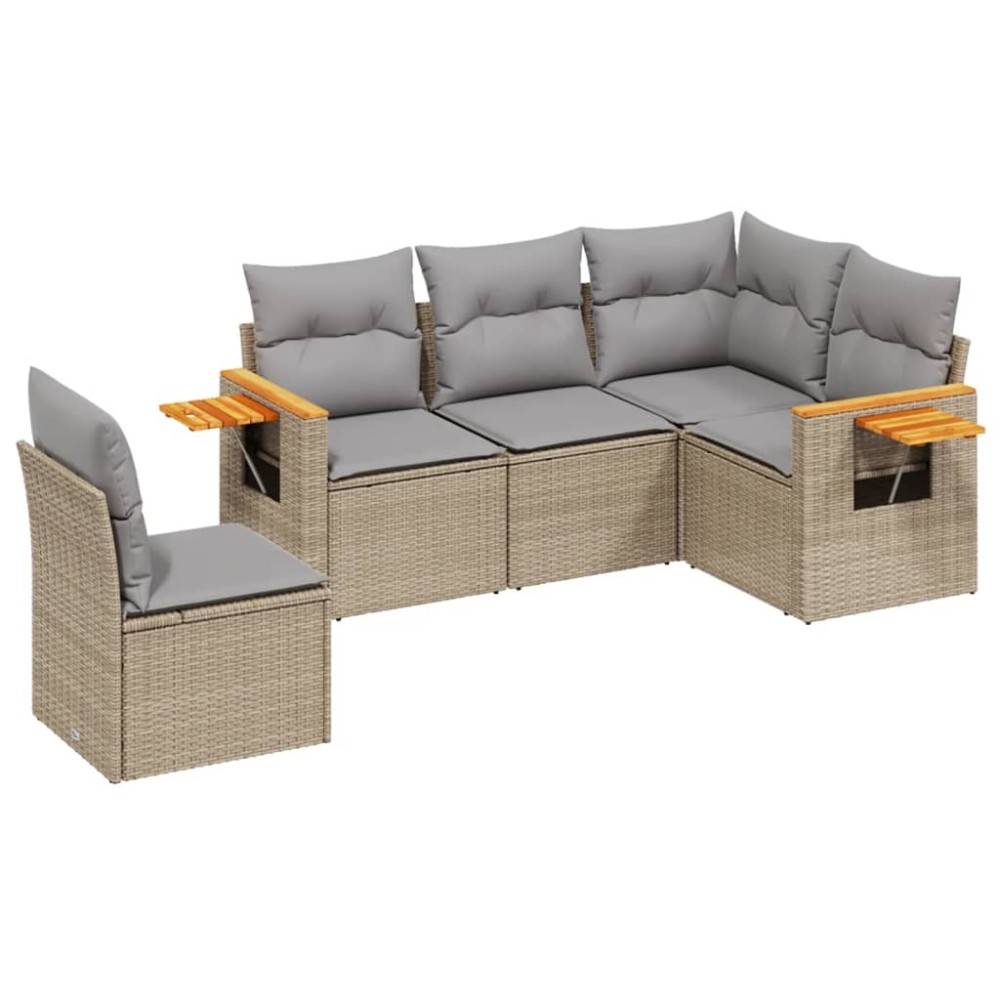 vidaXL Set canapele de grădină cu perne, 5 piese, bej, poliratan