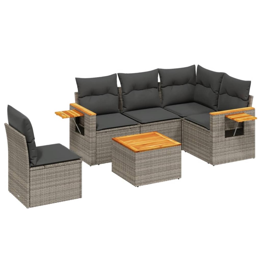vidaXL Set mobilier grădină cu perne, 6 piese, gri, poliratan