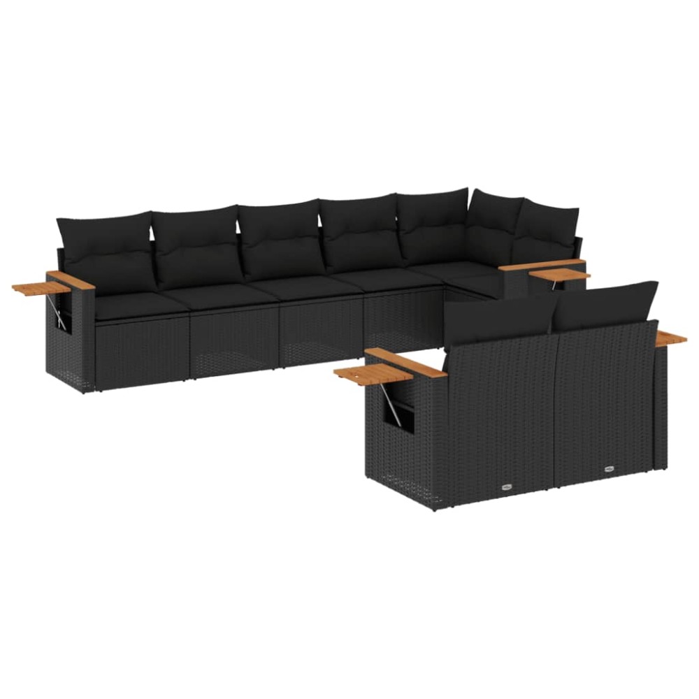 vidaXL Set mobilier de grădină cu perne, 8 piese, negru, poliratan