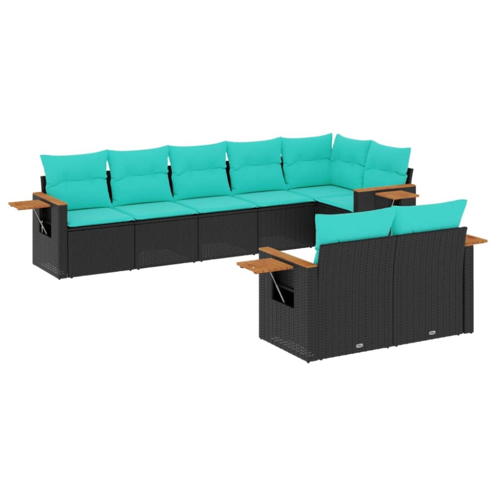 vidaXL Set mobilier de grădină cu perne, 8 piese, negru, poliratan