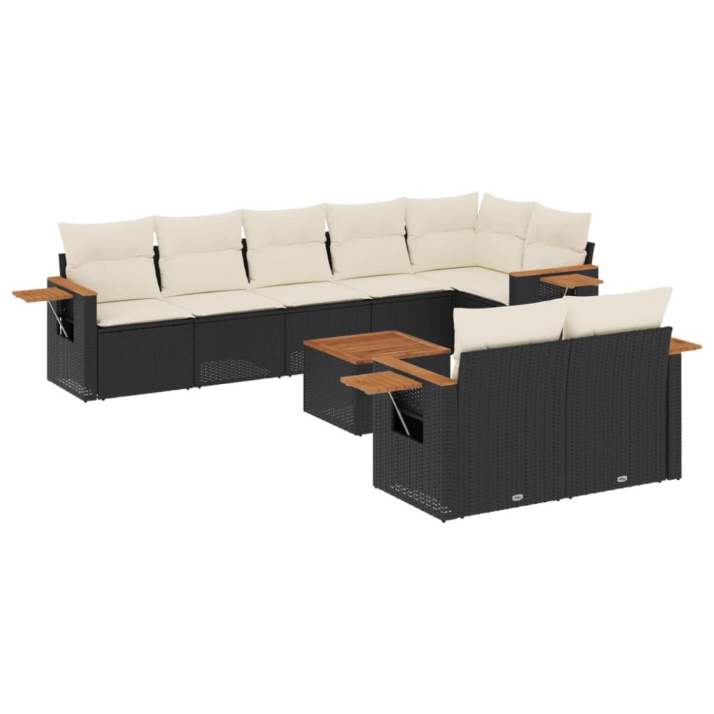 vidaXL Set mobilier de grădină cu perne, 9 piese, negru, poliratan