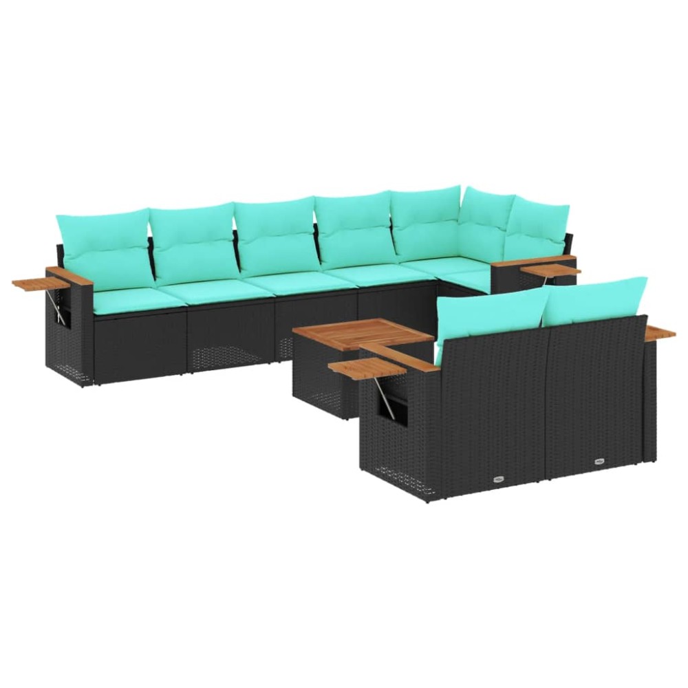 vidaXL Set mobilier de grădină cu perne, 9 piese, negru, poliratan