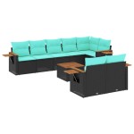 vidaXL Set mobilier de grădină cu perne, 9 piese, negru, poliratan