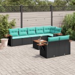 vidaXL Set mobilier de grădină cu perne, 9 piese, negru, poliratan