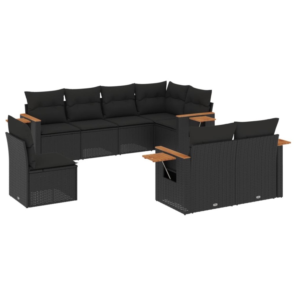 vidaXL Set mobilier de grădină cu perne, 8 piese, negru, poliratan