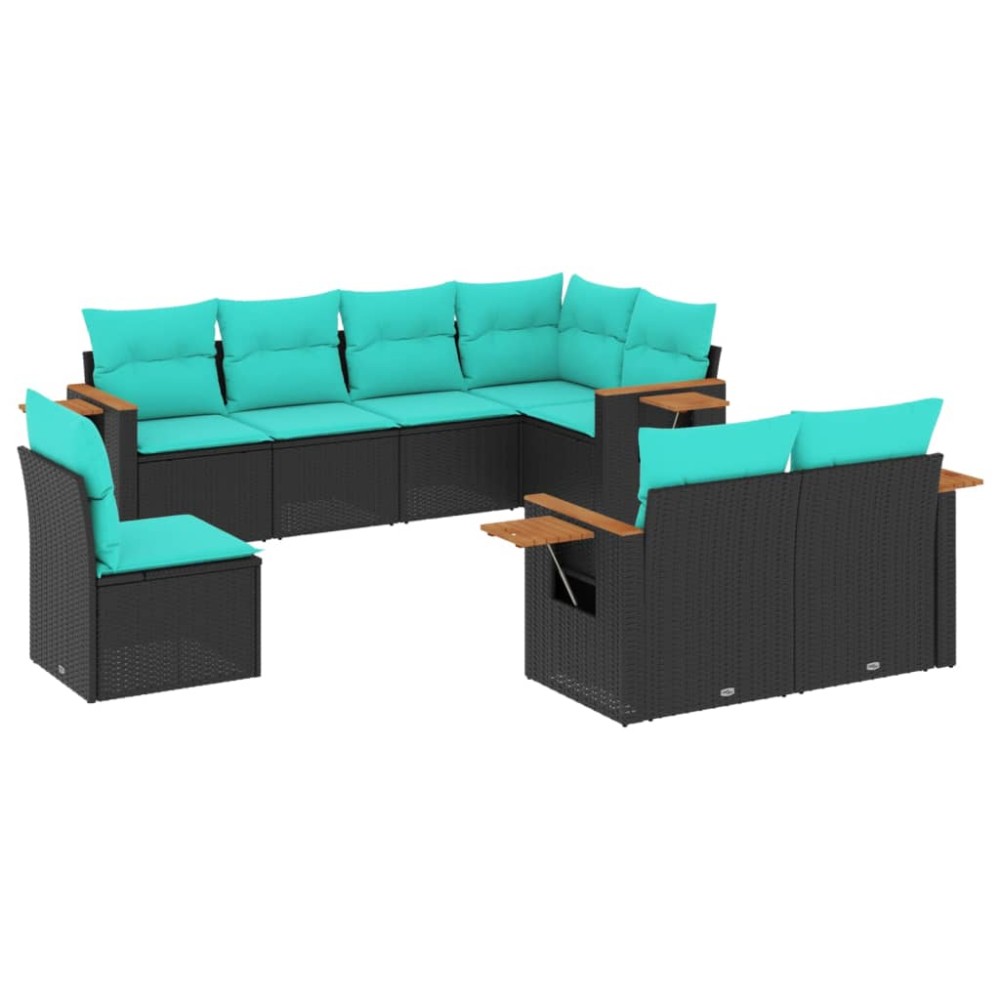 vidaXL Set mobilier de grădină cu perne, 8 piese, negru, poliratan