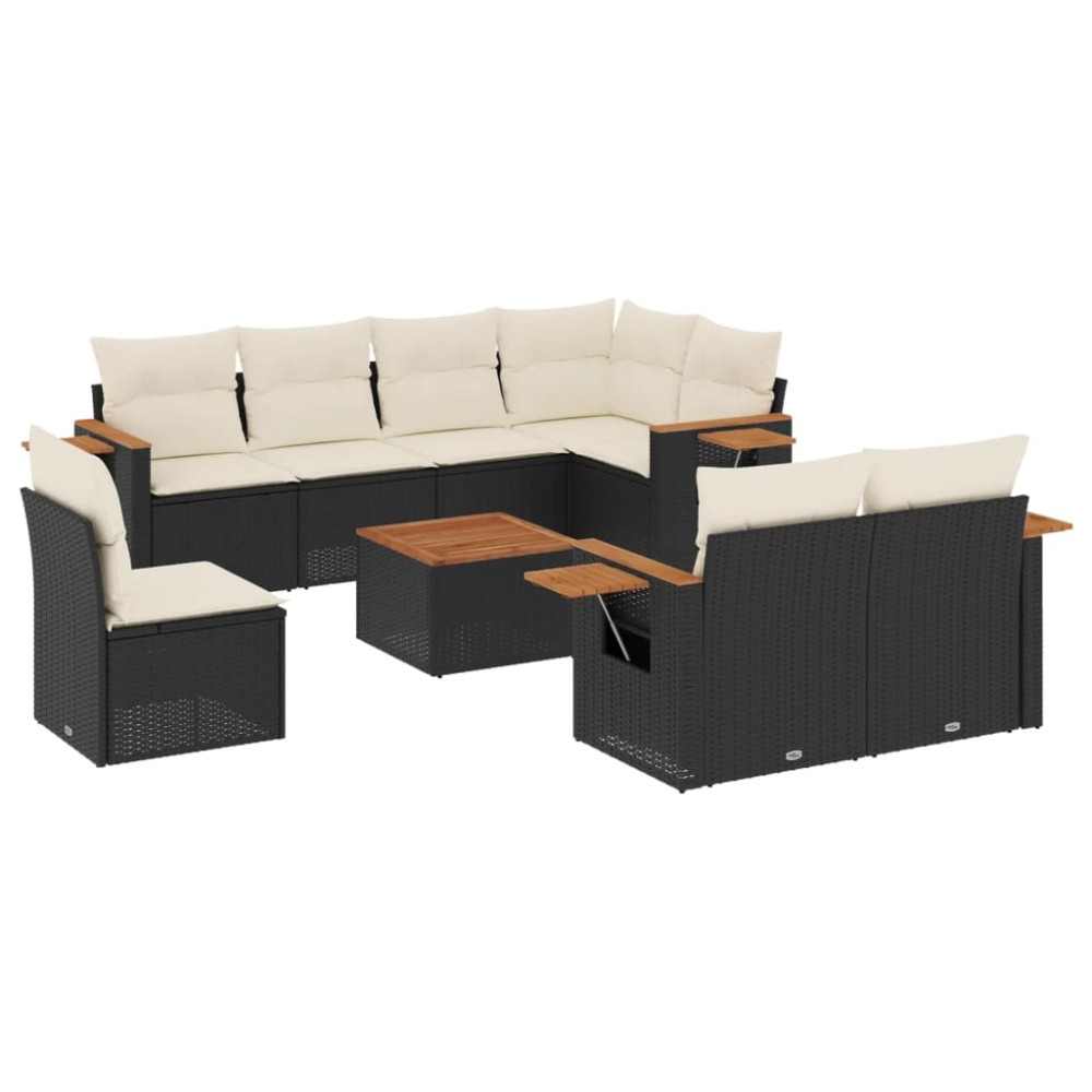 vidaXL Set mobilier de grădină cu perne, 9 piese, negru, poliratan