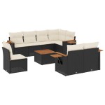 vidaXL Set mobilier de grădină cu perne, 9 piese, negru, poliratan