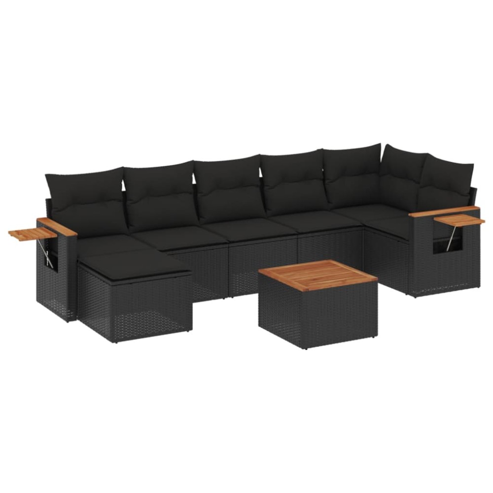 vidaXL Set mobilier de grădină cu perne, 8 piese, negru, poliratan