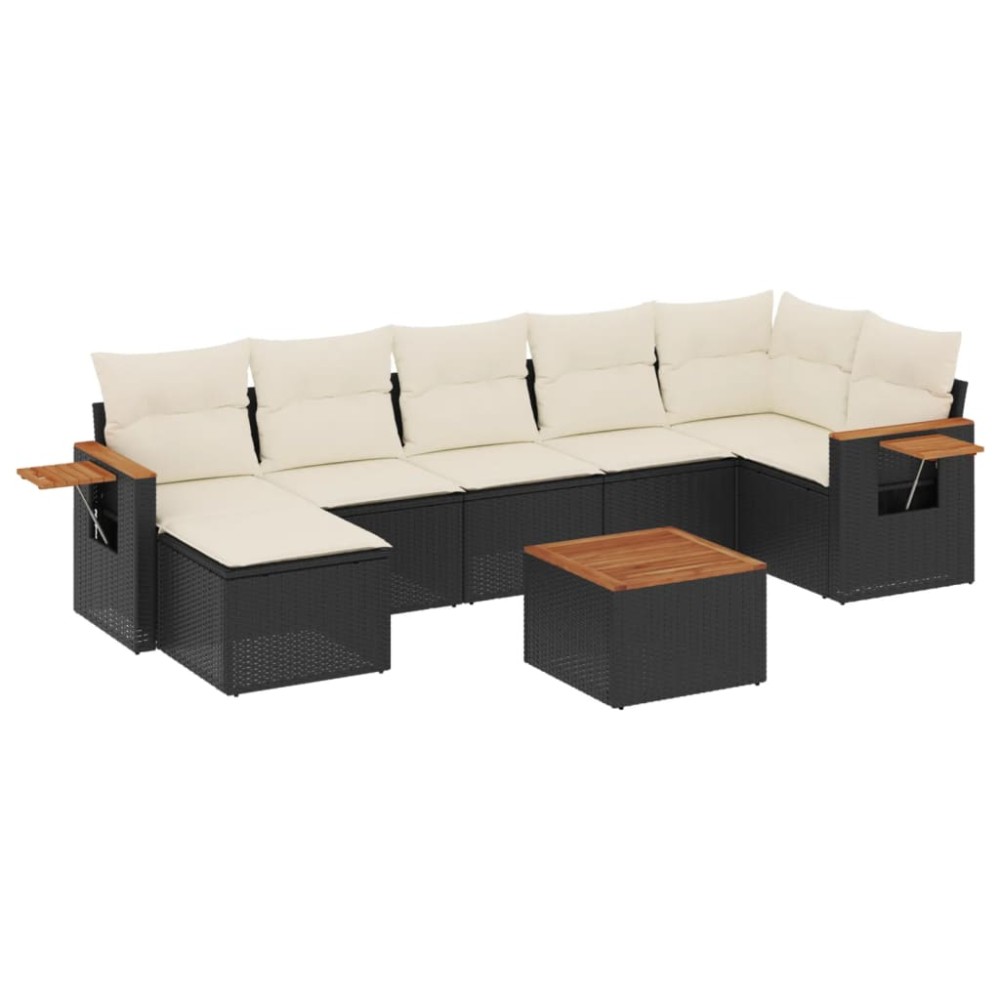 vidaXL Set mobilier de grădină cu perne, 8 piese, negru, poliratan