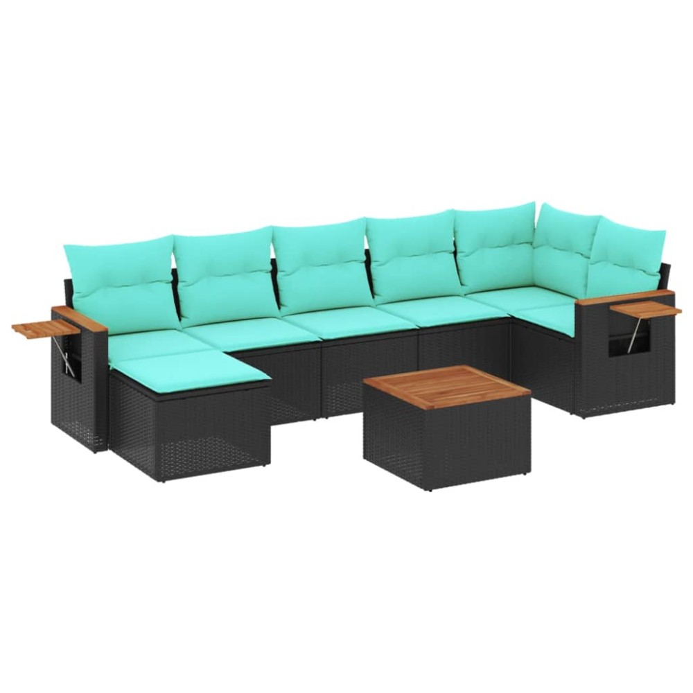 vidaXL Set mobilier de grădină cu perne, 8 piese, negru, poliratan