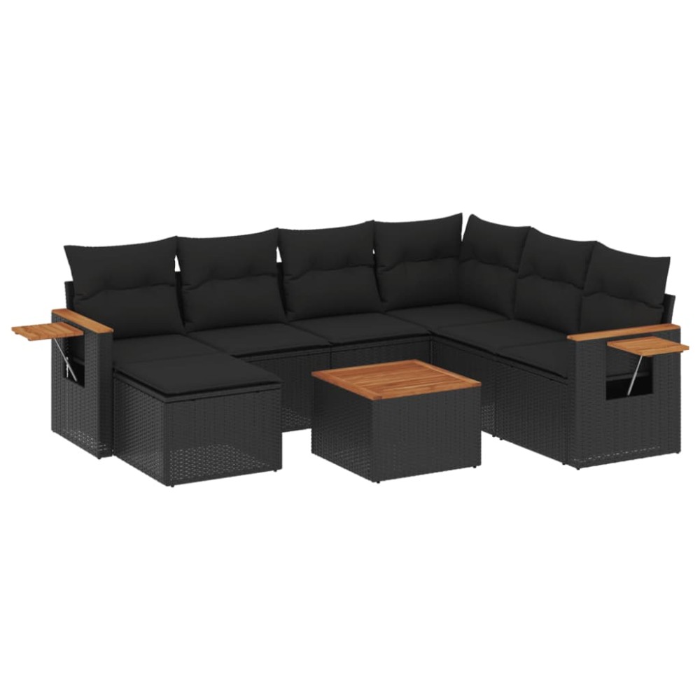 vidaXL Set mobilier de grădină cu perne, 8 piese, negru, poliratan