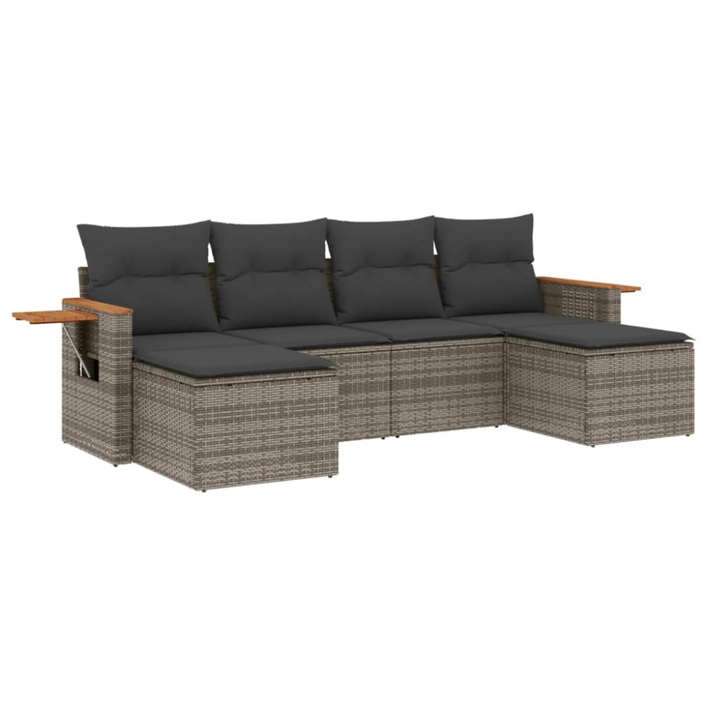 vidaXL Set mobilier grădină cu perne, 6 piese, gri, poliratan